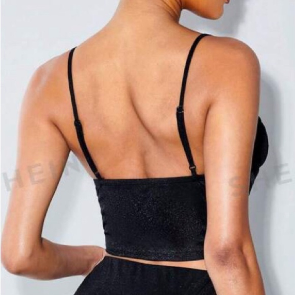 SHEIN BAE Rhinestone Detail Bustier Cami Top. Medium. Black. - Picture 2 of 6